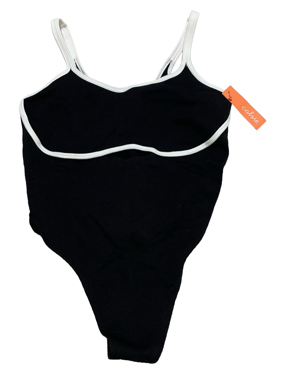 Colsie Black One-Piece Swimsuit with White Trim, Thong Back, Cutout on Front